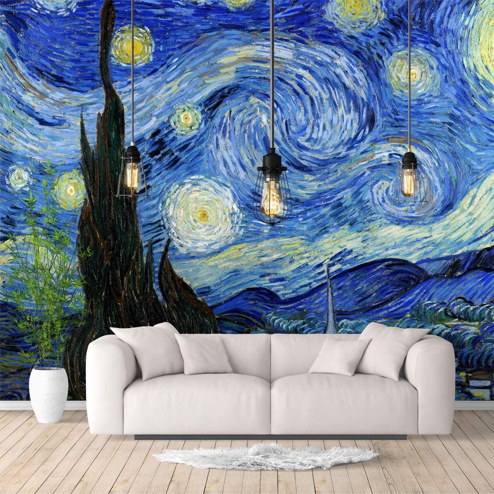 IDEA4WALL 6pcs Starry Night by Van Gogh Peel and Stick Large Wall Stickers  for Home Decoration - 100x144 inches 